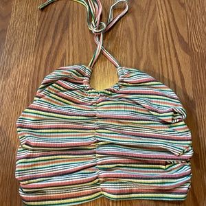 Stripped pattern halter tie crop top